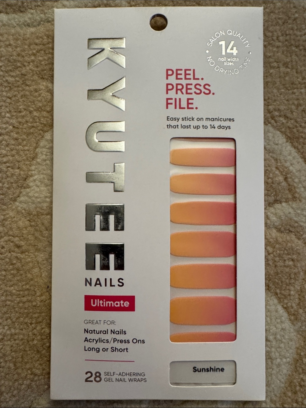 NWT Kyutee Ultimate Gel Nail Wraps “Sunshine” 28 Strips